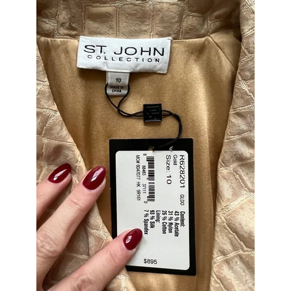 Women's St. John Collection Tan/Gold Jacket, Size 10, Beige - Picture 2 of 6